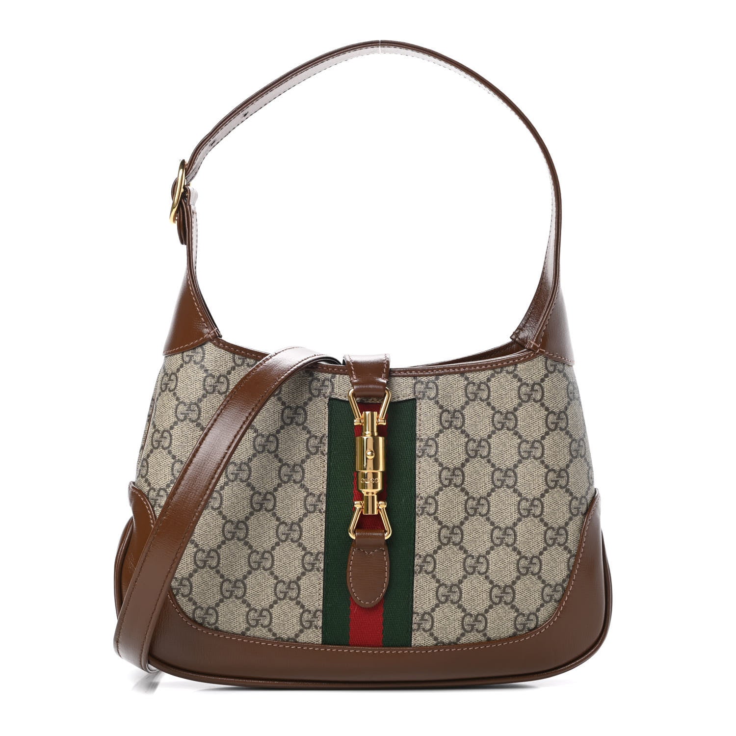 Gucci GG Supreme Monogram Azalea Calfskin Web Small Jackie 1961 Hobo Beige Ebony Brown Sugar 1 of 12