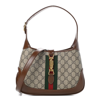 Gucci GG Supreme Monogram Azalea Calfskin Web Small Jackie 1961 Hobo Beige Ebony Brown Sugar 1 of 12