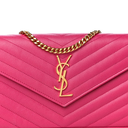 Saint Laurent Grain De Poudre Matelasse Chevron Monogram Chain Wallet Bubblegum 8 of 12
