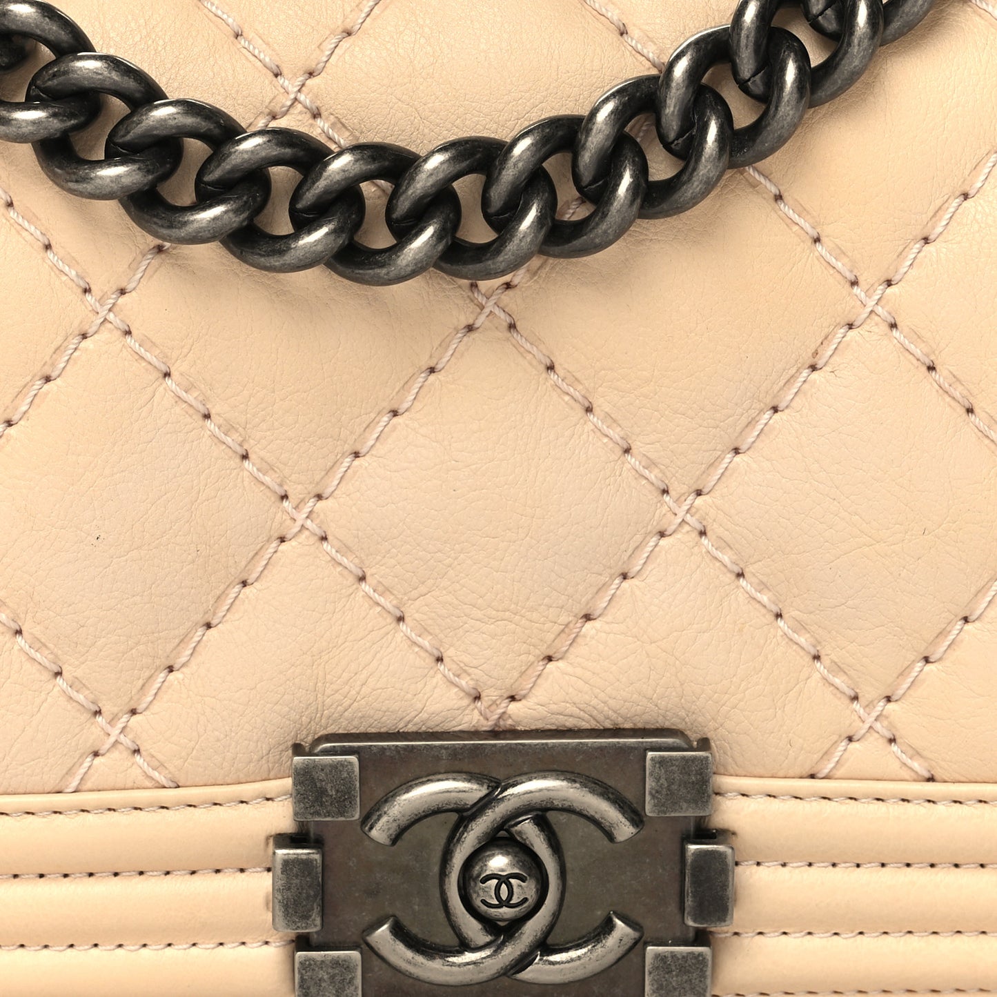 Calfskin Quilted Double Stitch Medium Boy Flap Beige
