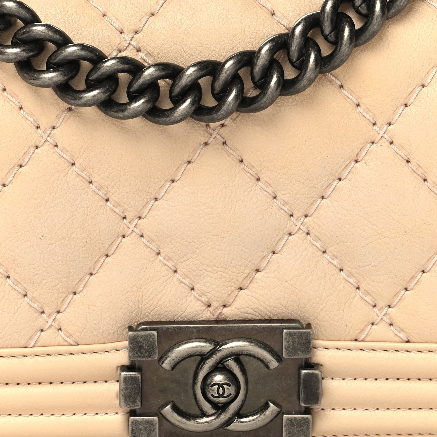 Chanel Calfskin Quilted Double Stitch Medium Boy Flap Beige 8 of 12