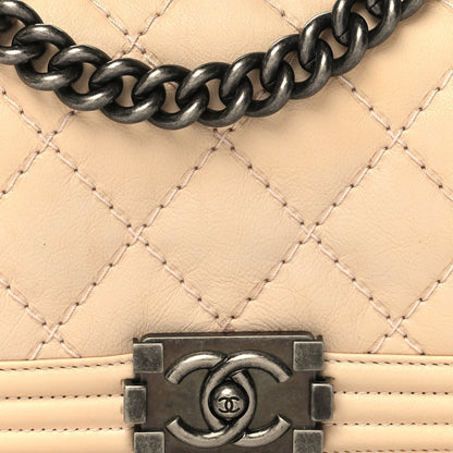 Chanel Calfskin Quilted Double Stitch Medium Boy Flap Beige 8 of 12