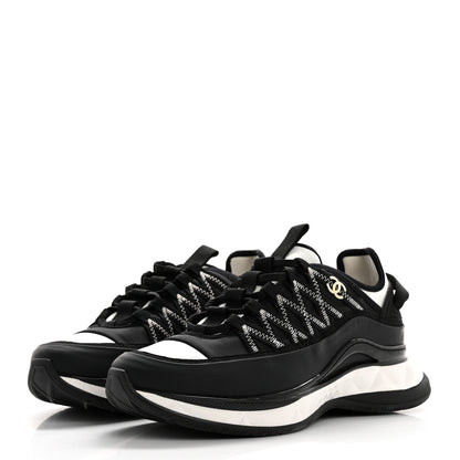 Chanel Mixed Fibers Suede Calfskin CC Sneakers 40 White Black 3 of 13