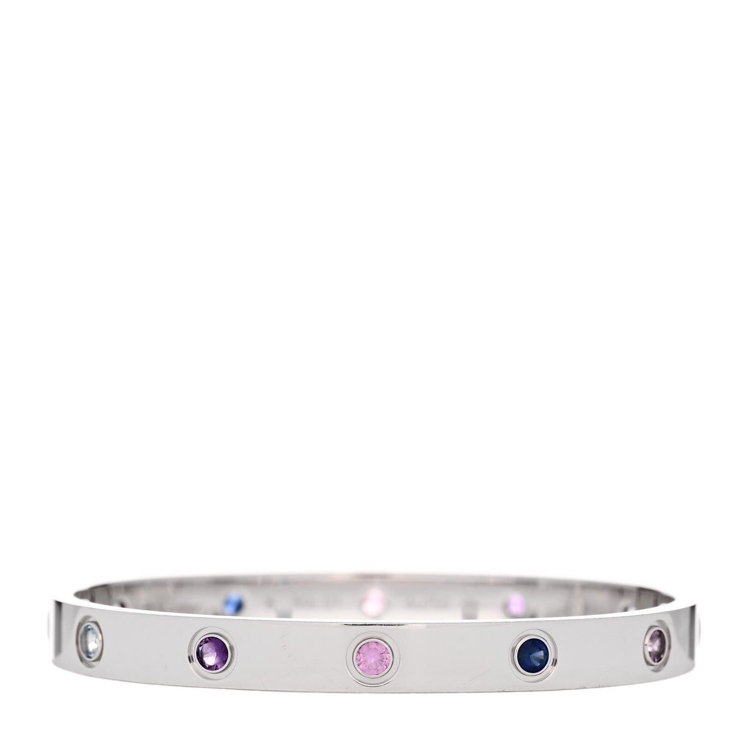 18K White Gold Aquamarine Sapphire Spinel Amethyst LOVE Bracelet 16