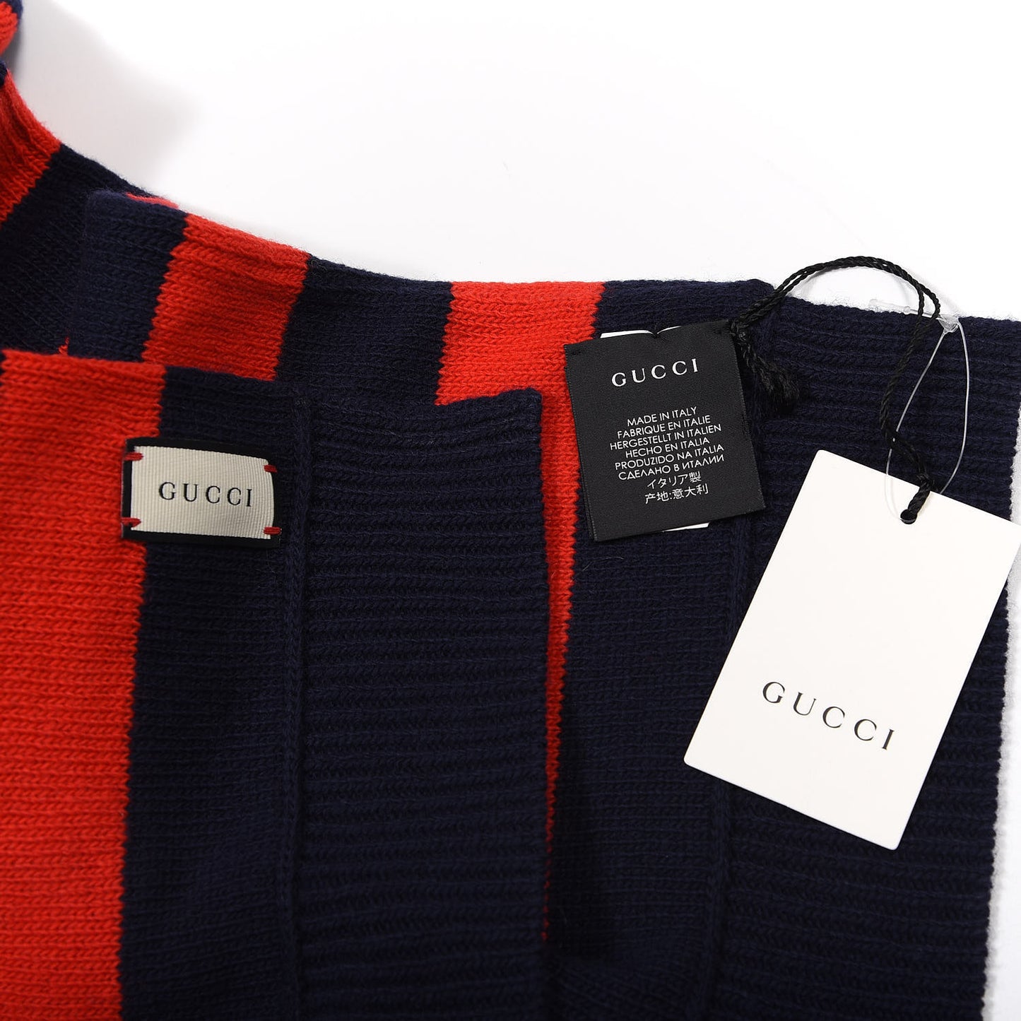 Wool Tricot Striped Bee Scarf Sapphire Red