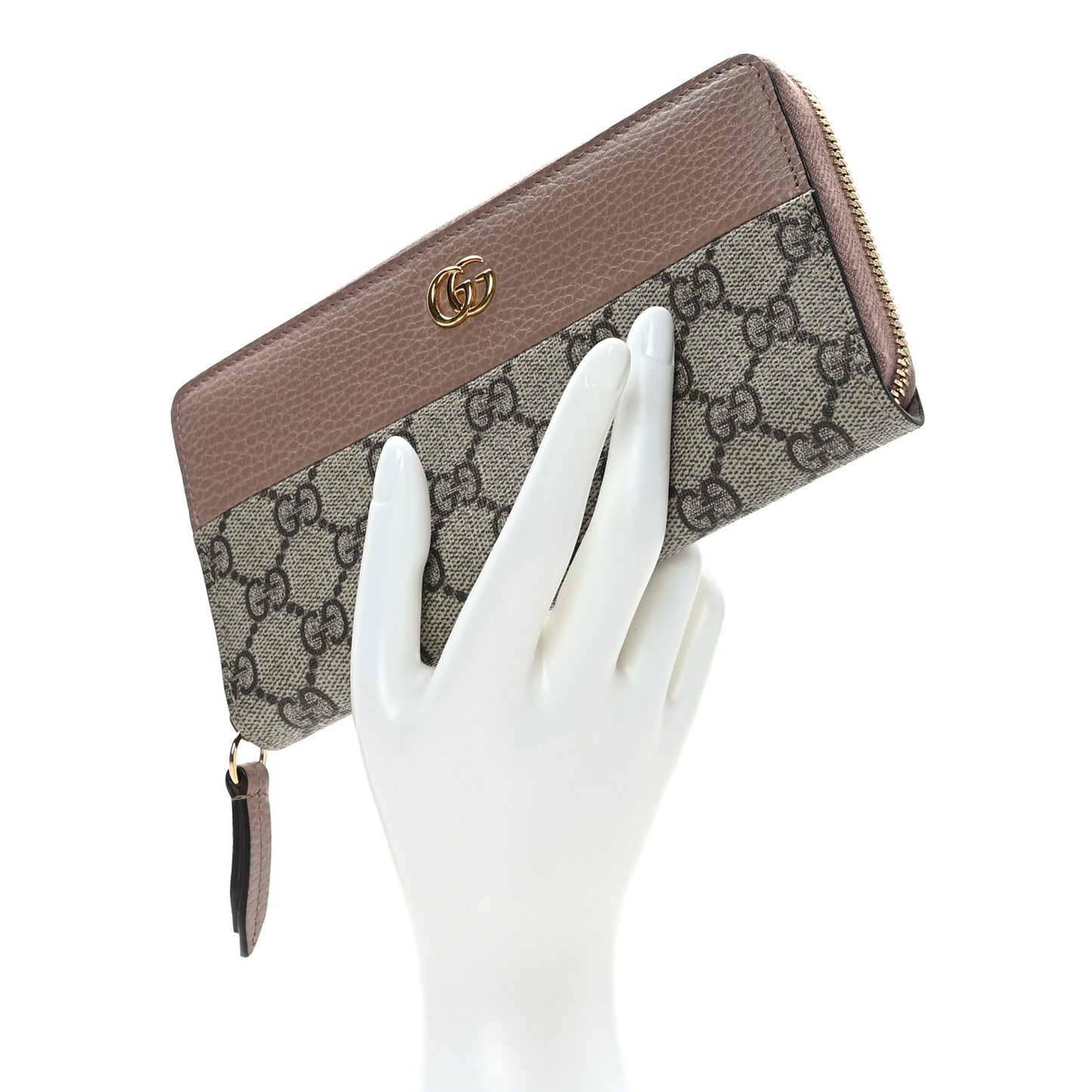 Dollar Calfskin GG Supreme Monogram GG Marmont Zip Around Wallet Porcelain Rose Beige Ebony