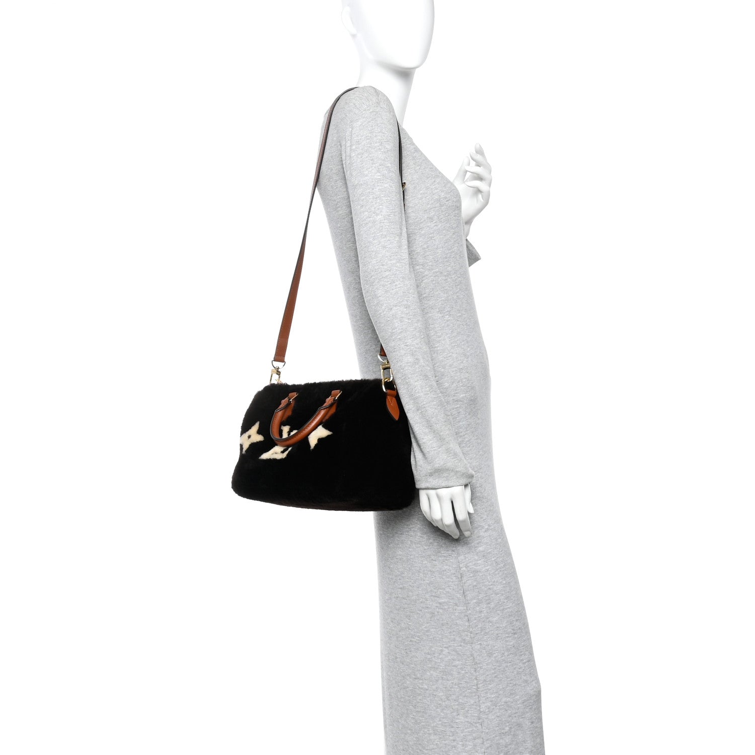 Louis Vuitton Shearling Monogram LV Ski Cozygram Speedy Bandouliere 25 Chocolate Cream 2 of 14