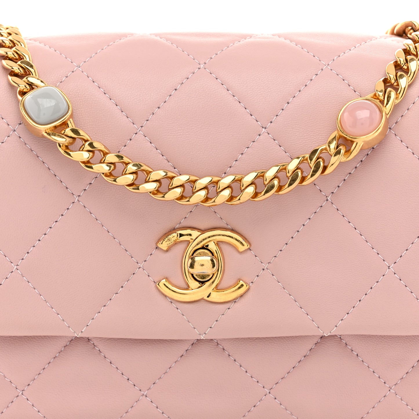 Lambskin Resin Pearl Quilted Small Flap Pink