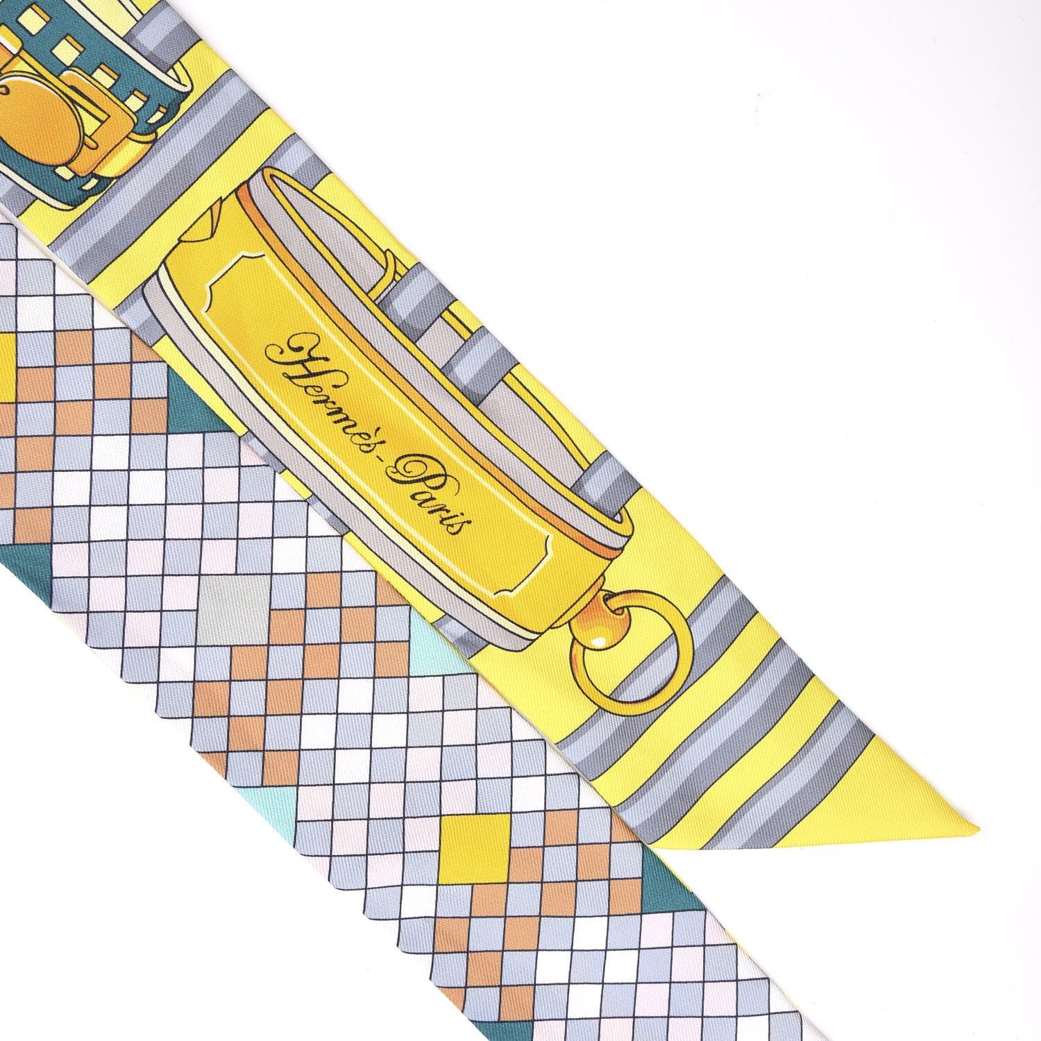 Hermes Silk Colliers De Chiens Remix Twilly Jaune Vif Gris Perle 3 of 4