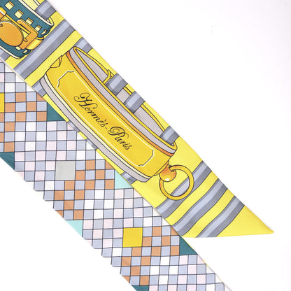 Hermes Silk Colliers De Chiens Remix Twilly Jaune Vif Gris Perle 3 of 4