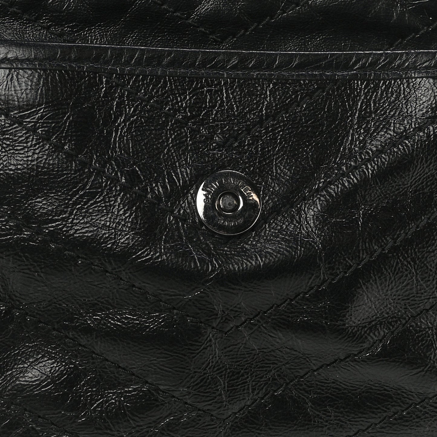 Crinkled Calfskin Matelasse Monogram Medium Niki Chain Satchel Black