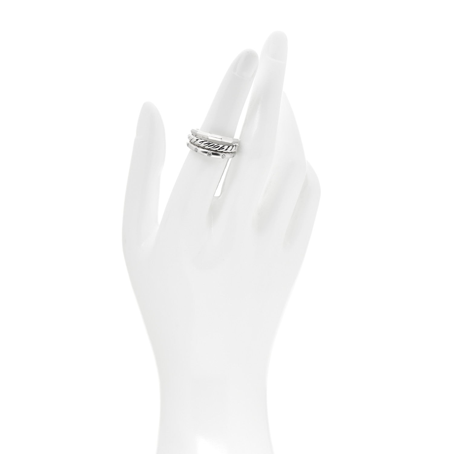 David Yurman Sterling Silver Diamond 9mm Stax Narrow Ring 51 5.75 2 of 5