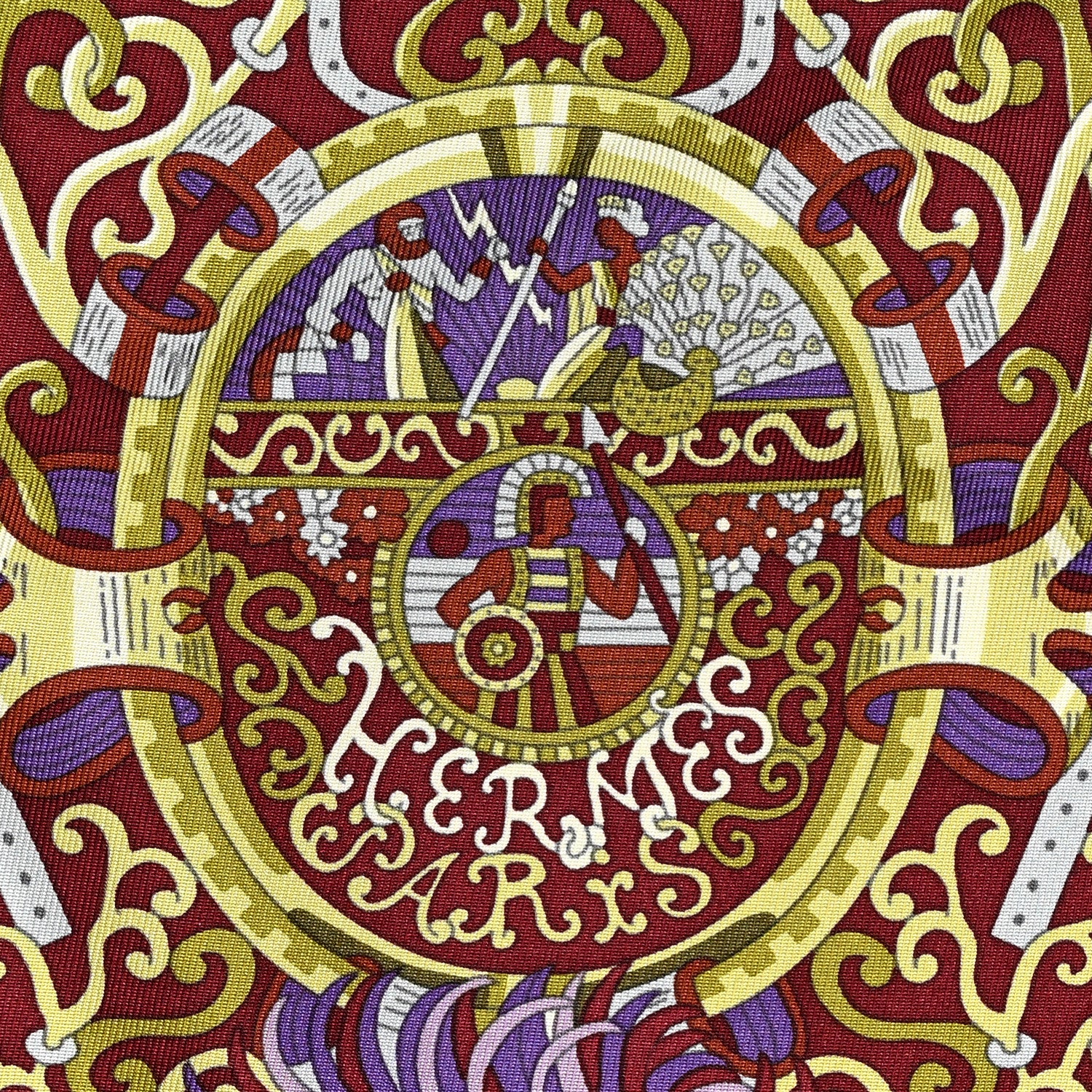 Hermes Silk Sous L'Egide De Mars Scarf 90 Turquoise Prune Corail 2 of 7