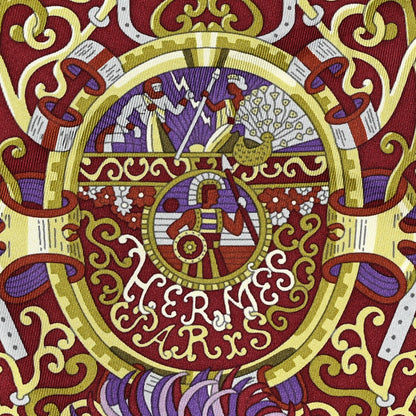 Hermes Silk Sous L'Egide De Mars Scarf 90 Turquoise Prune Corail 2 of 7