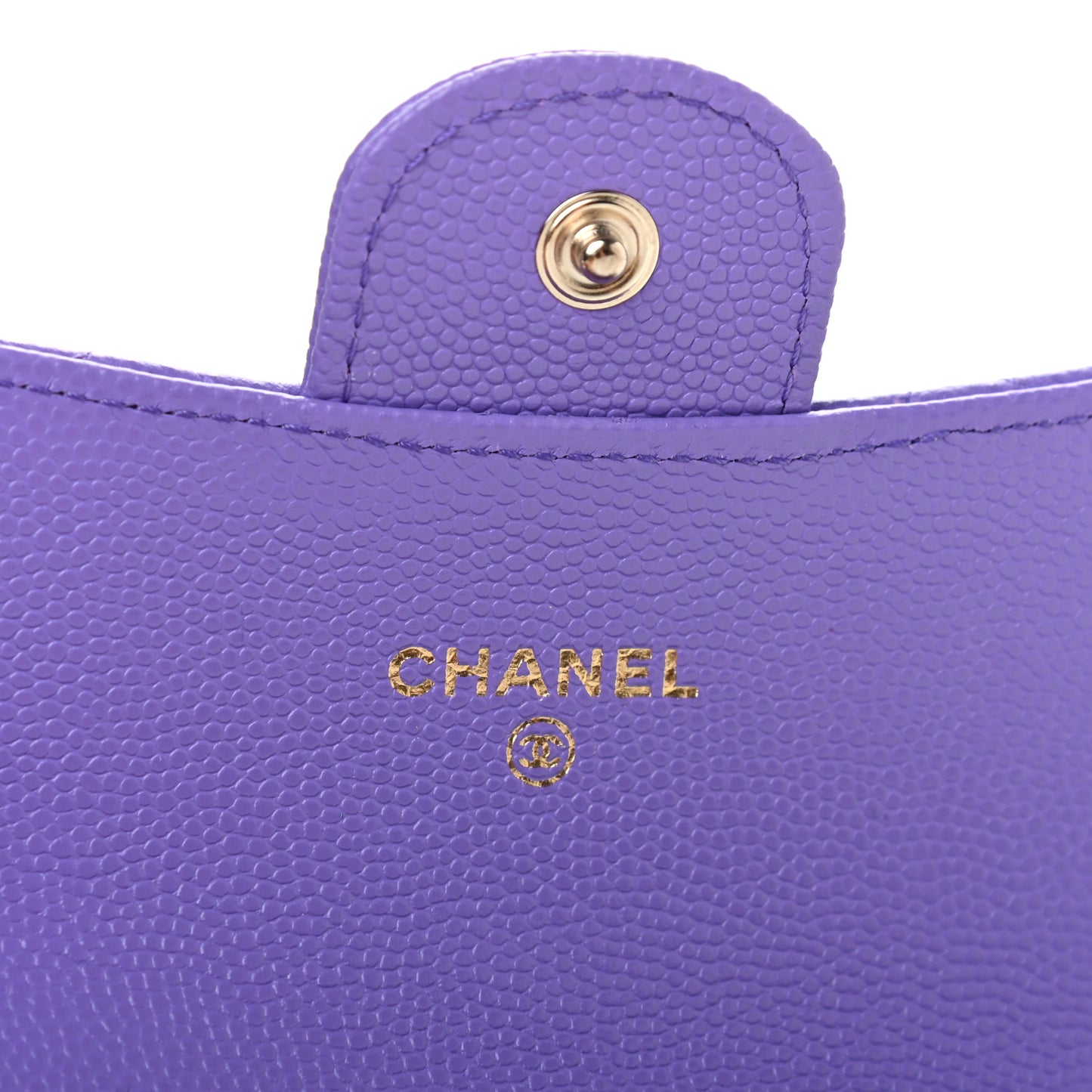 Caviar Quilted Flap Card Holder Wallet Purple