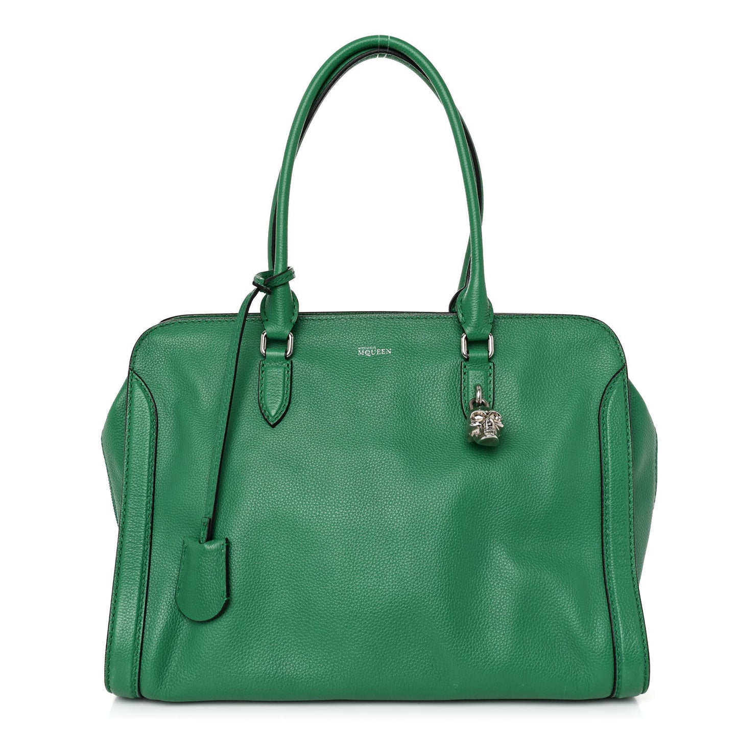 Pebbled Calfskin Large Skull Padlock Zip Around Tote Emerald