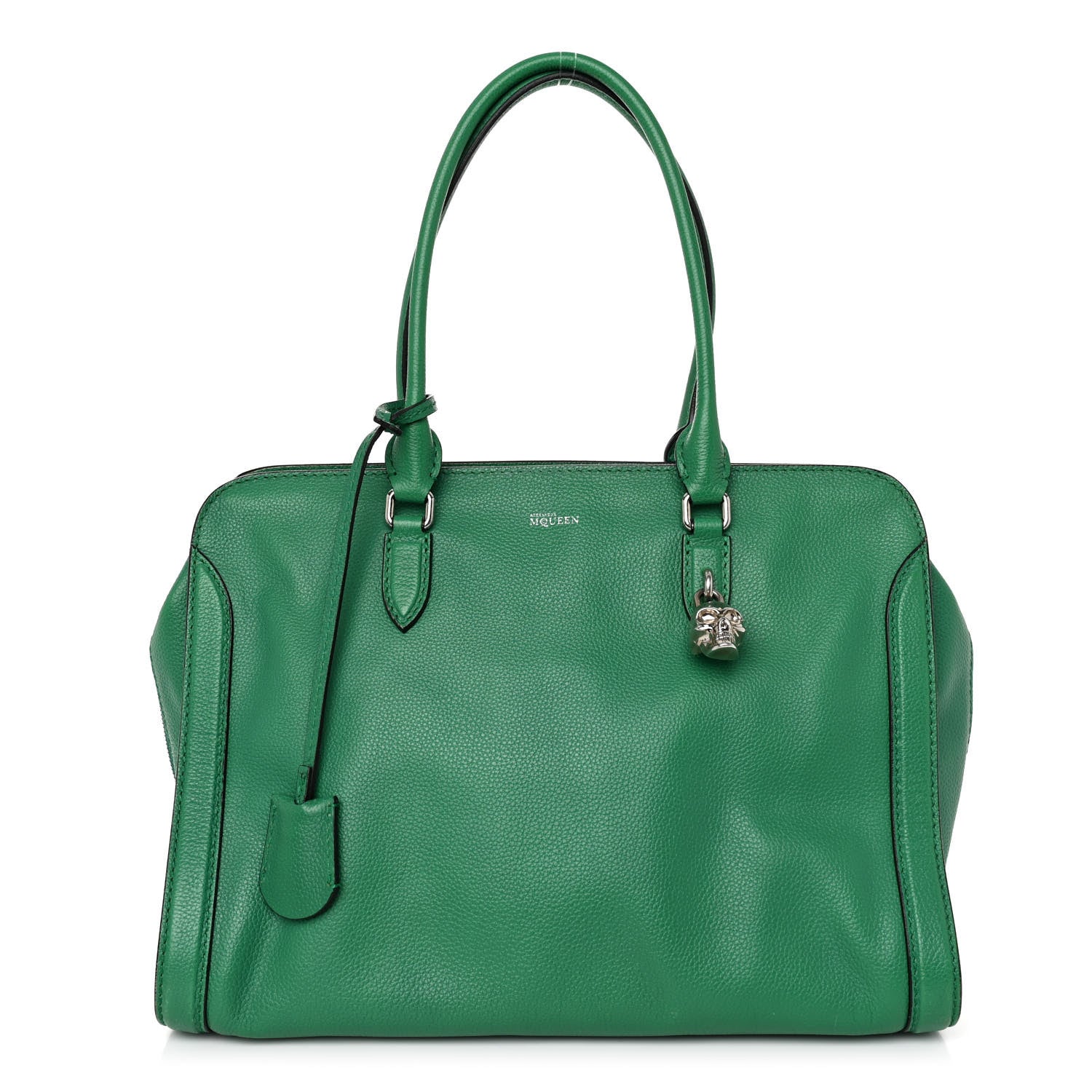 Alexander McQueen Pebbled Calfskin Large Skull Padlock Zip Around Tote Emerald 1 of 10