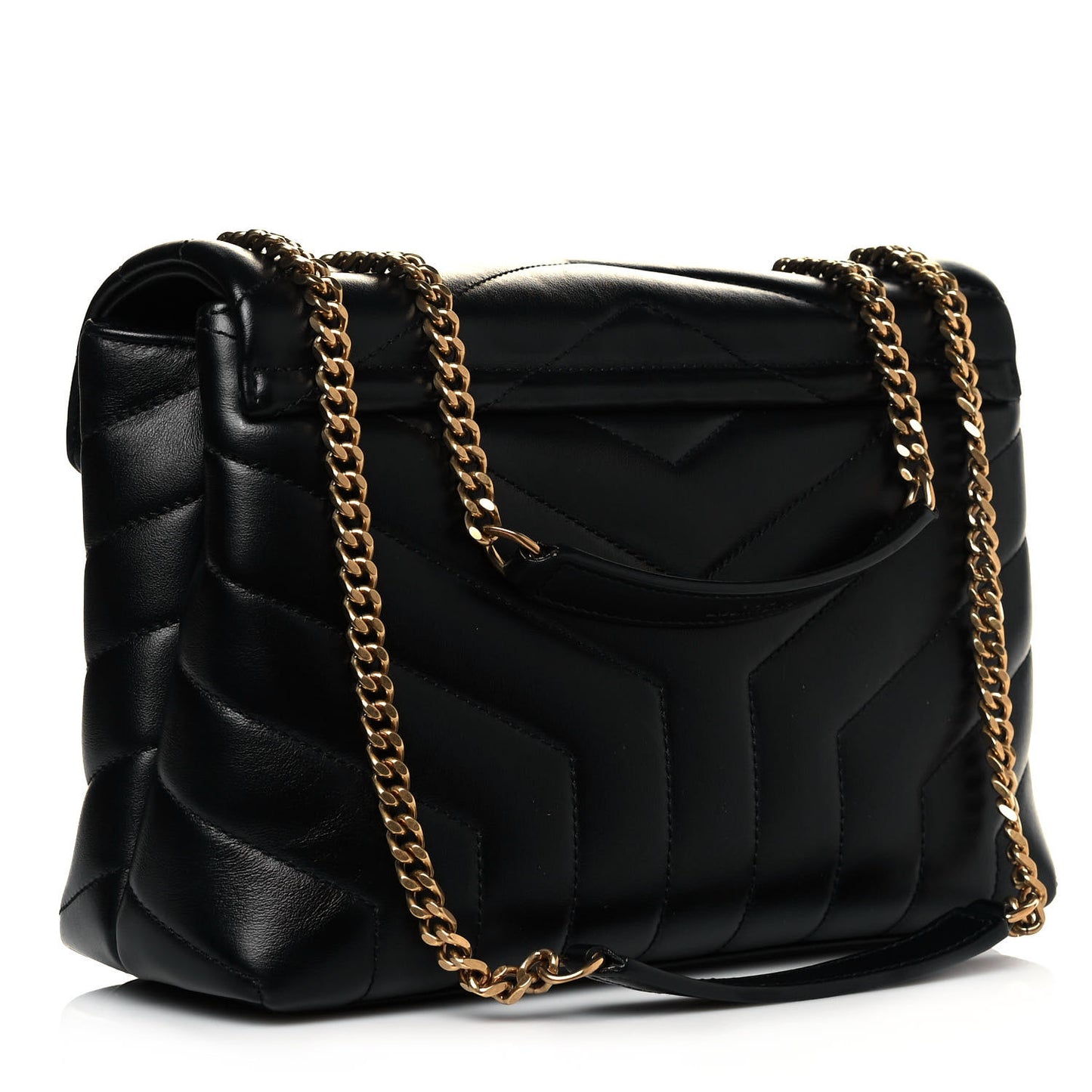 Calfskin Y Quilted Monogram Small Loulou Chain Satchel Black
