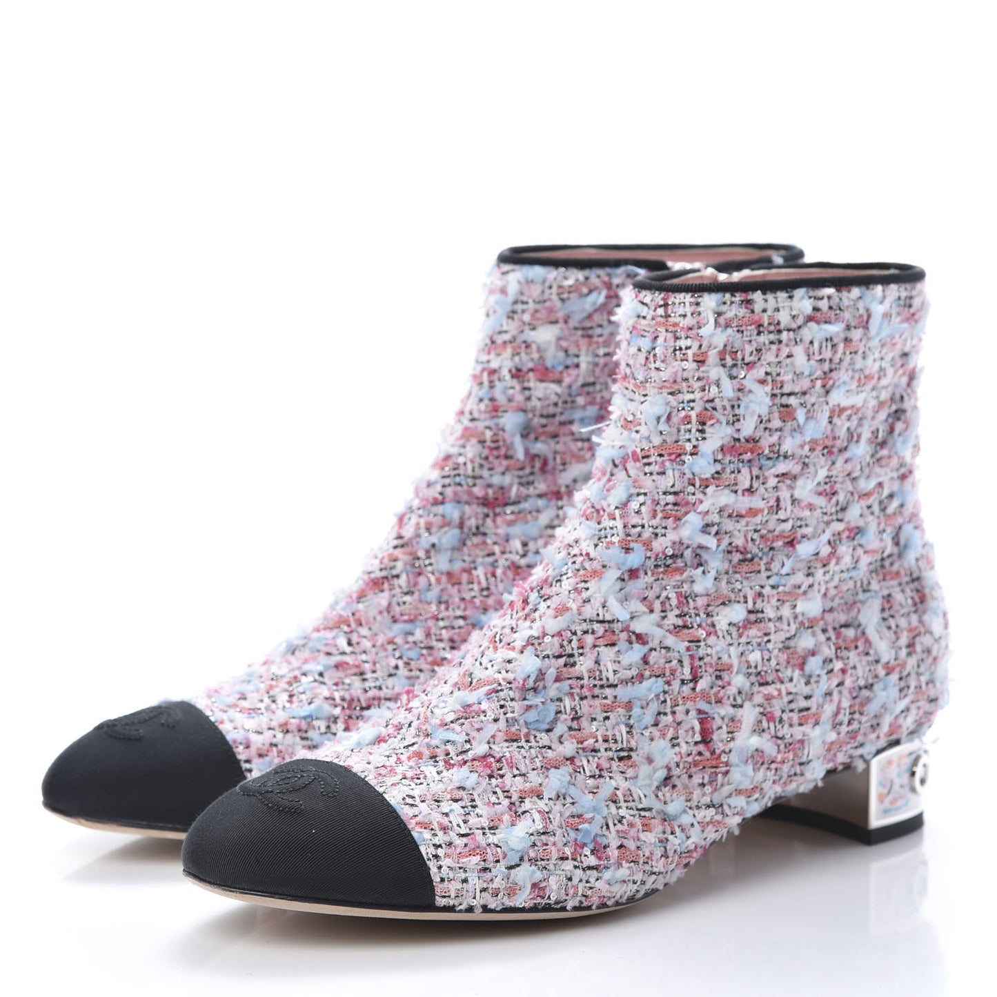 Tweed Cap Toe CC Short Boots 39.5 Pink Blue Black