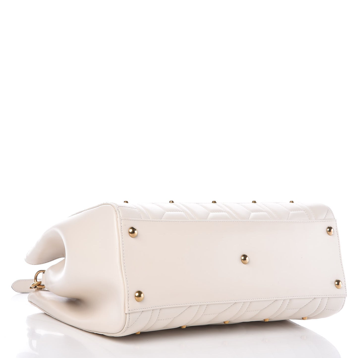 Calfskin Matelasse Studded Medium GG Marmont Tote White