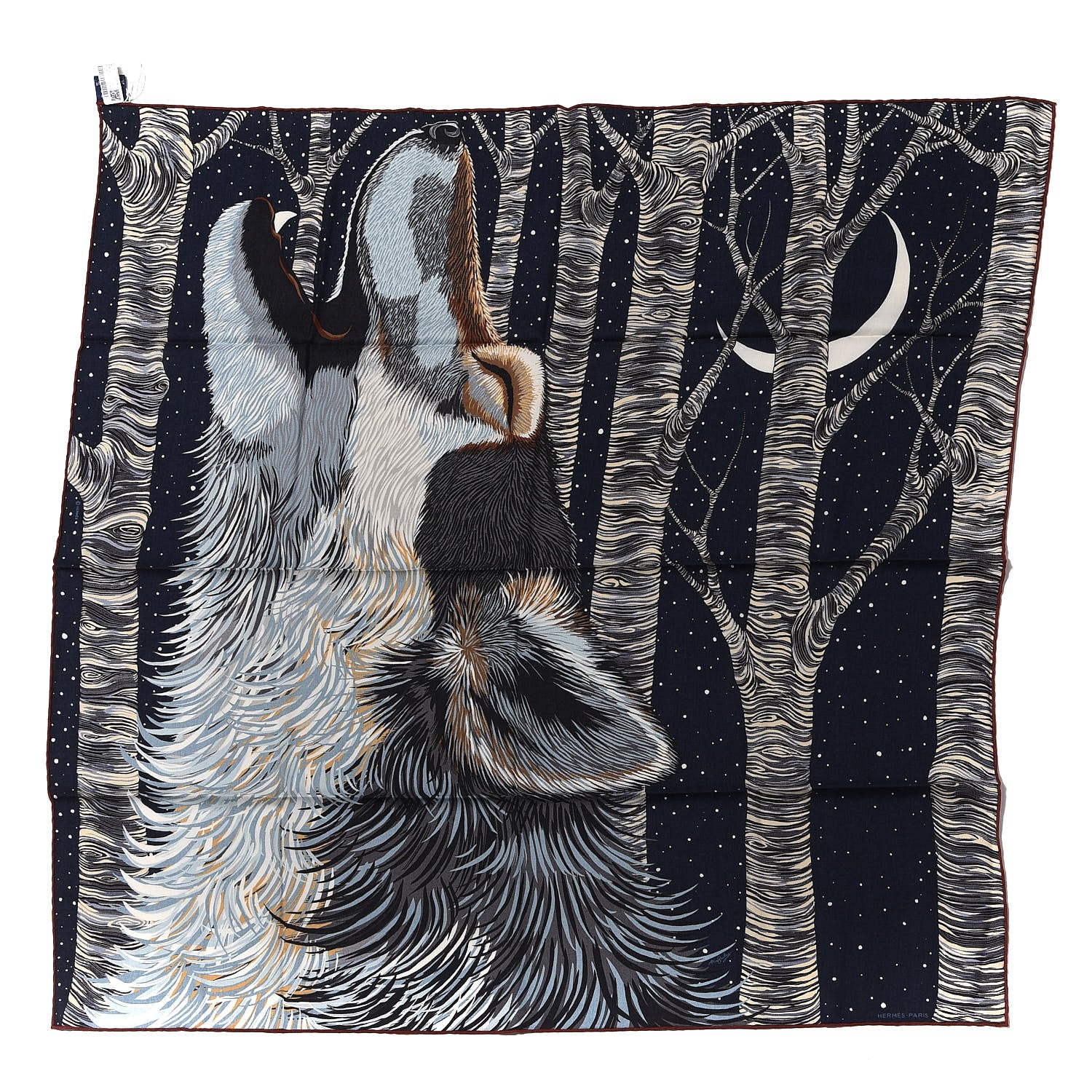 Hermes Cashmere Silk Awooooo Scarf 100 Marine Anthracite Gris 1 of 5