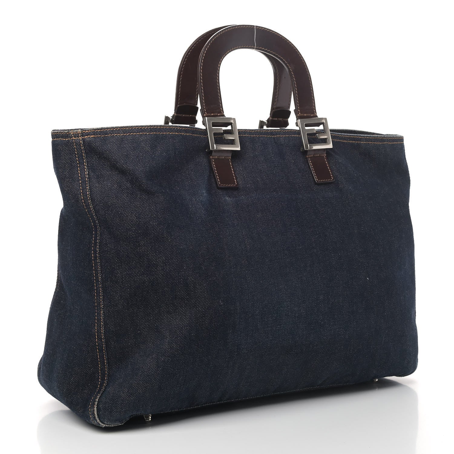 Fendi Denim Large FF Tote Blue 2 of 6