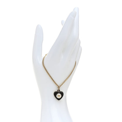 Chanel Crystal Pearl Chain Heart Bracelet Gold Black 2 of 6
