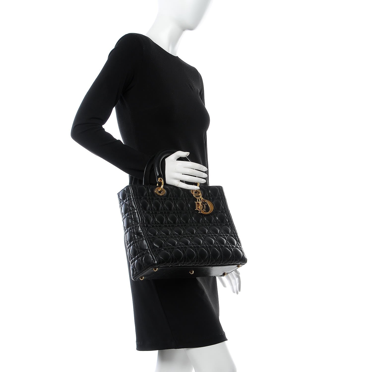 Christian Dior Lambskin Cannage Large Lady Dior Black 2 of 11