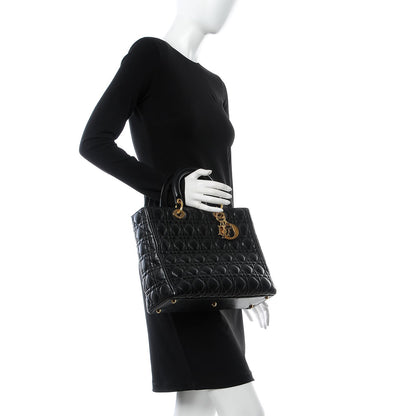 Christian Dior Lambskin Cannage Large Lady Dior Black 2 of 11