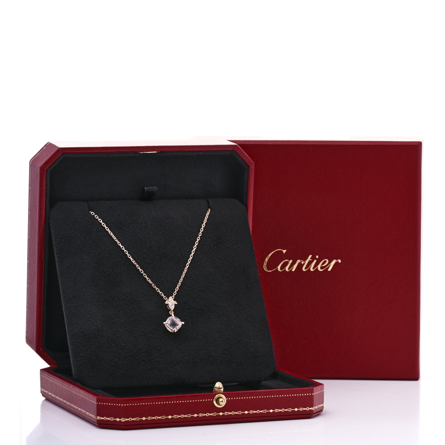18K Pink Gold Diamond Rose Quartz Inde Mysterieuse Pendant Necklace
