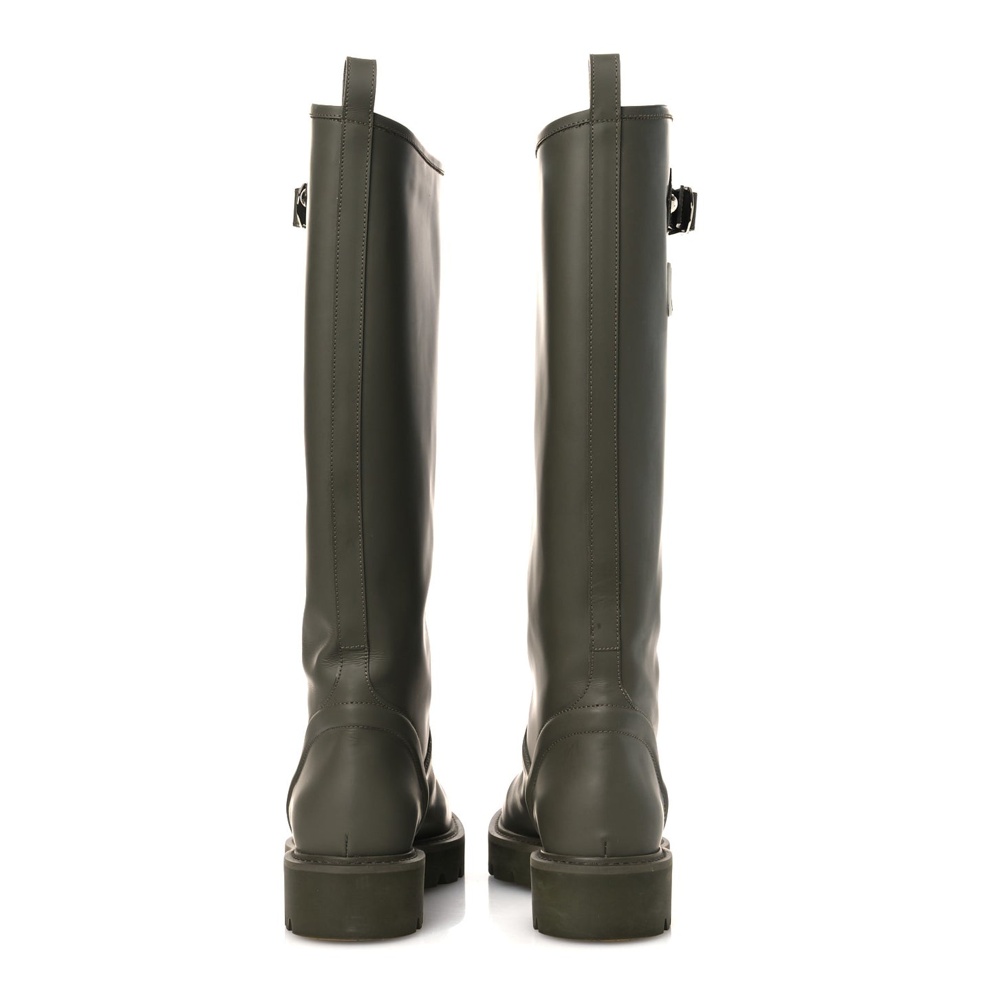 Rubber Calfskin Territory Flat High Boots 36 Khaki
