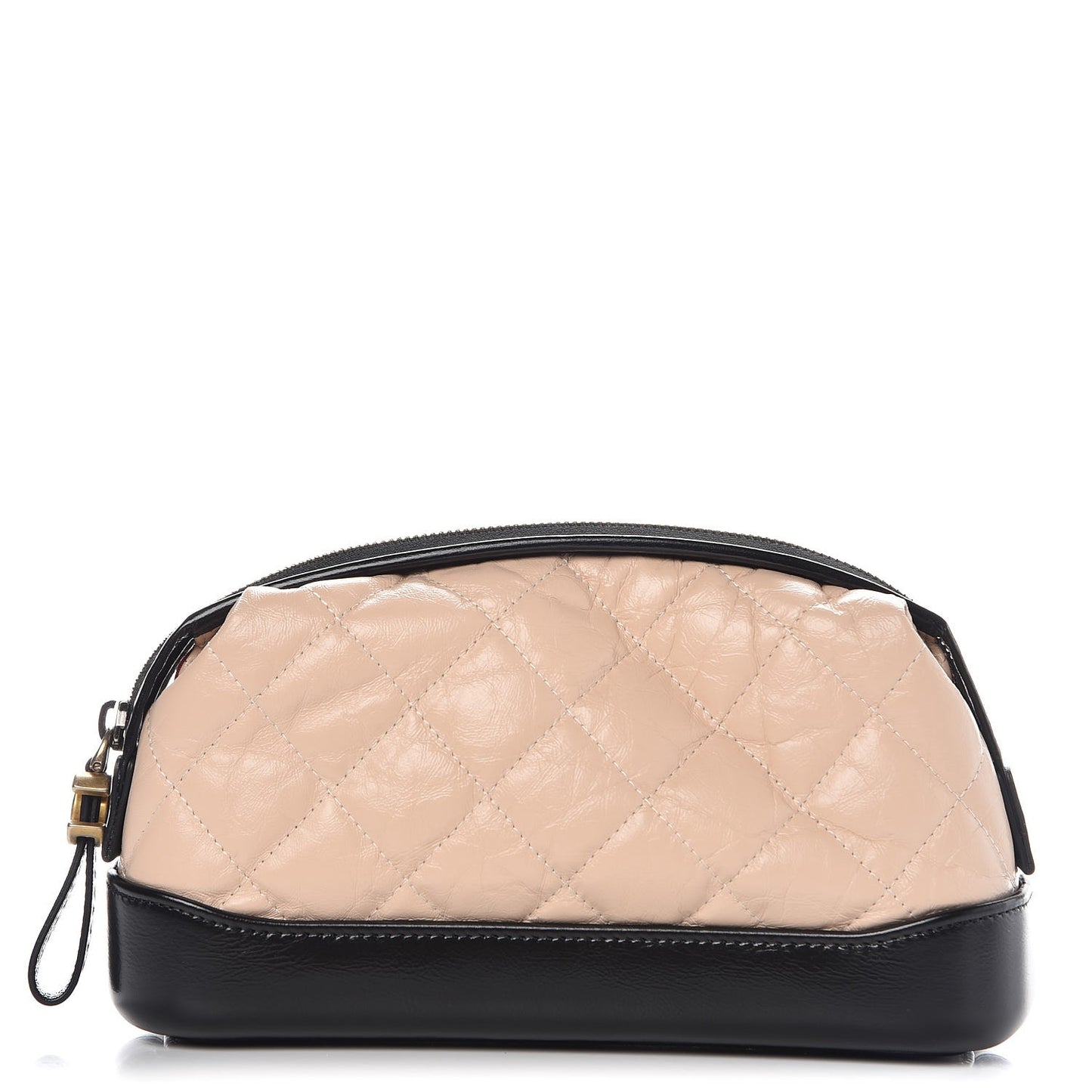 Aged Calfskin Quilted Gabrielle Classic Pouch Beige Black