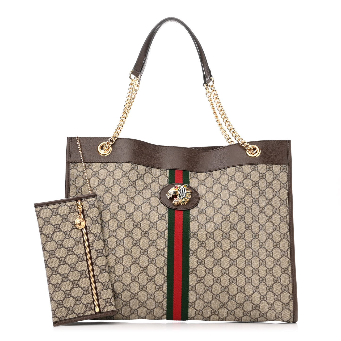 GG Supreme Monogram Large Rajah Chain Tote Beige New Acero