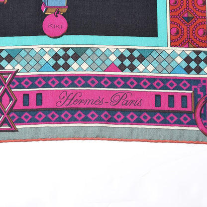 Hermes Cashmere Silk Colliers de Chiens Shawl 140 Black Turquoise Fuchsia 3 of 6