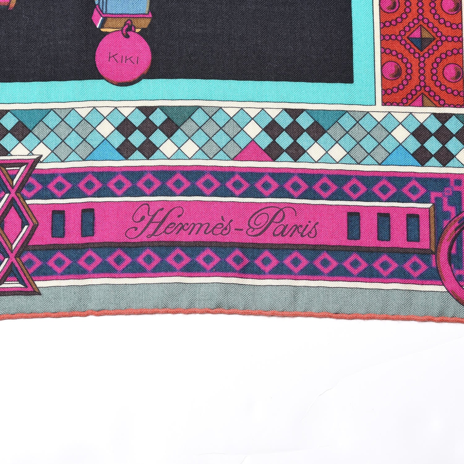 Hermes Cashmere Silk Colliers de Chiens Shawl 140 Black Turquoise Fuchsia 3 of 6