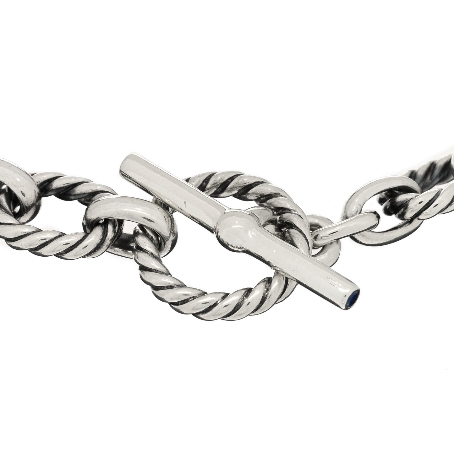 Sterling Silver Blue Sapphire 9.5mm Cushion Link Bracelet