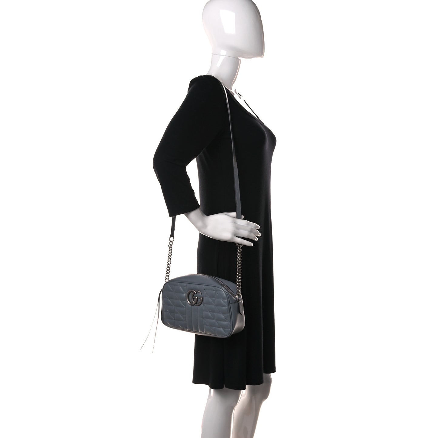 Calfskin Matelasse Aria Small GG Marmont Chain Shoulder Bag Deep Grey