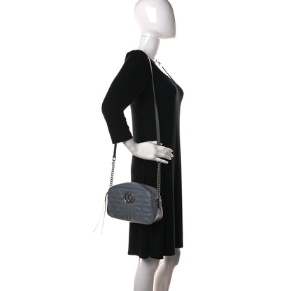 Gucci Calfskin Matelasse Aria Small GG Marmont Chain Shoulder Bag Deep Grey 2 of 11