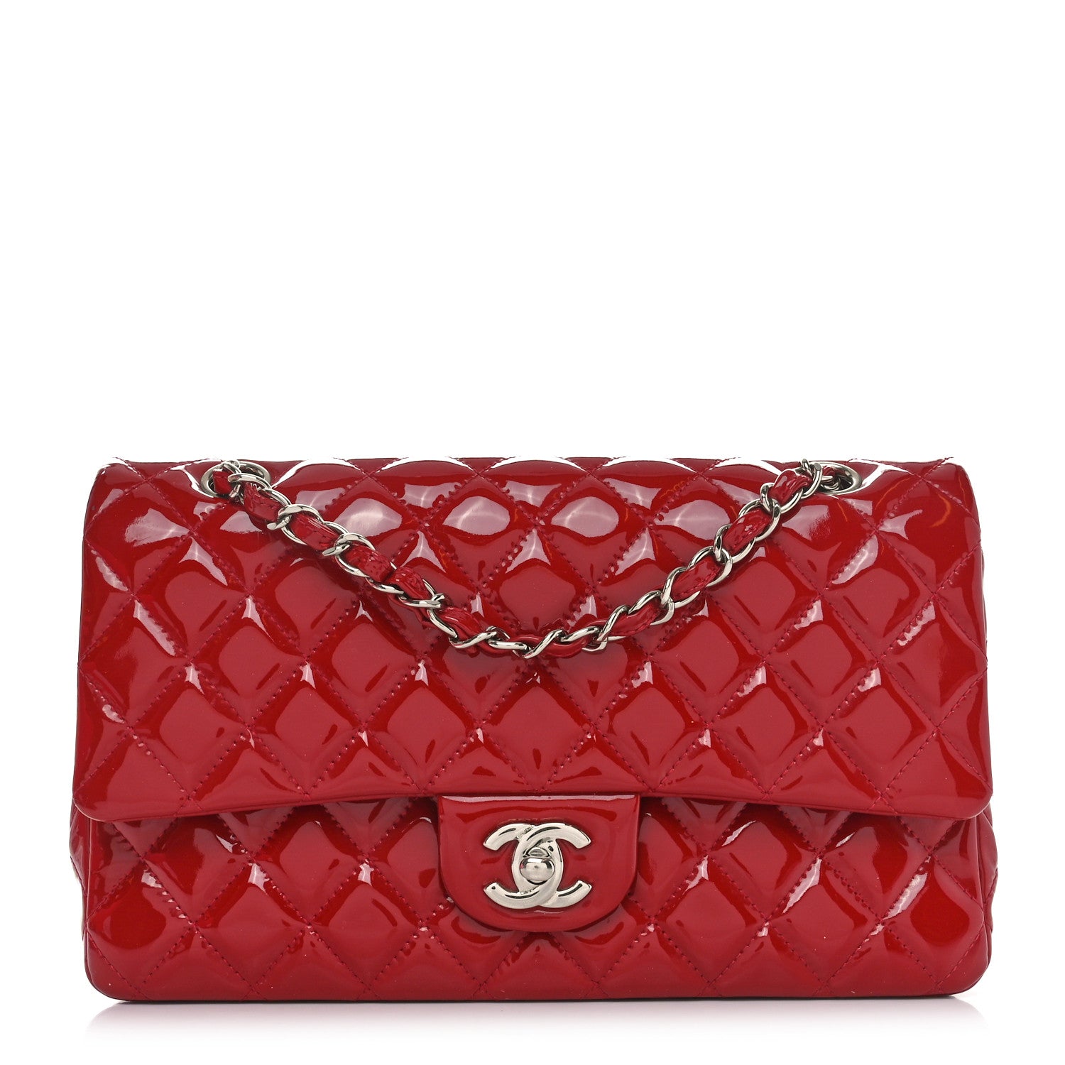 Chanel Patent Calfskin Quilted Medium Double Flap Red 1 of 10