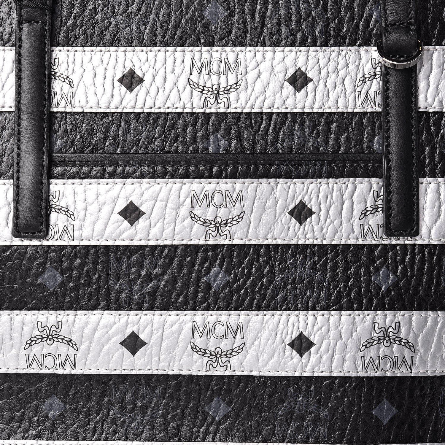 MCM Metallic Visetos Striped Medium Anya Shopper Tote Black Silver 9 of 11