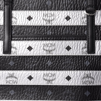 MCM Metallic Visetos Striped Medium Anya Shopper Tote Black Silver 9 of 11