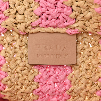 Prada Yarn Raffia Effect Crochet Striped Small Logo Tote Naturale Petalo 6 of 11