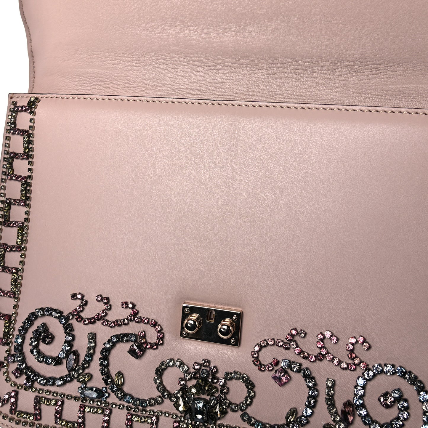 Vitello Crystal Embellished Medium Glam Lock Rockstud Flap Poudre