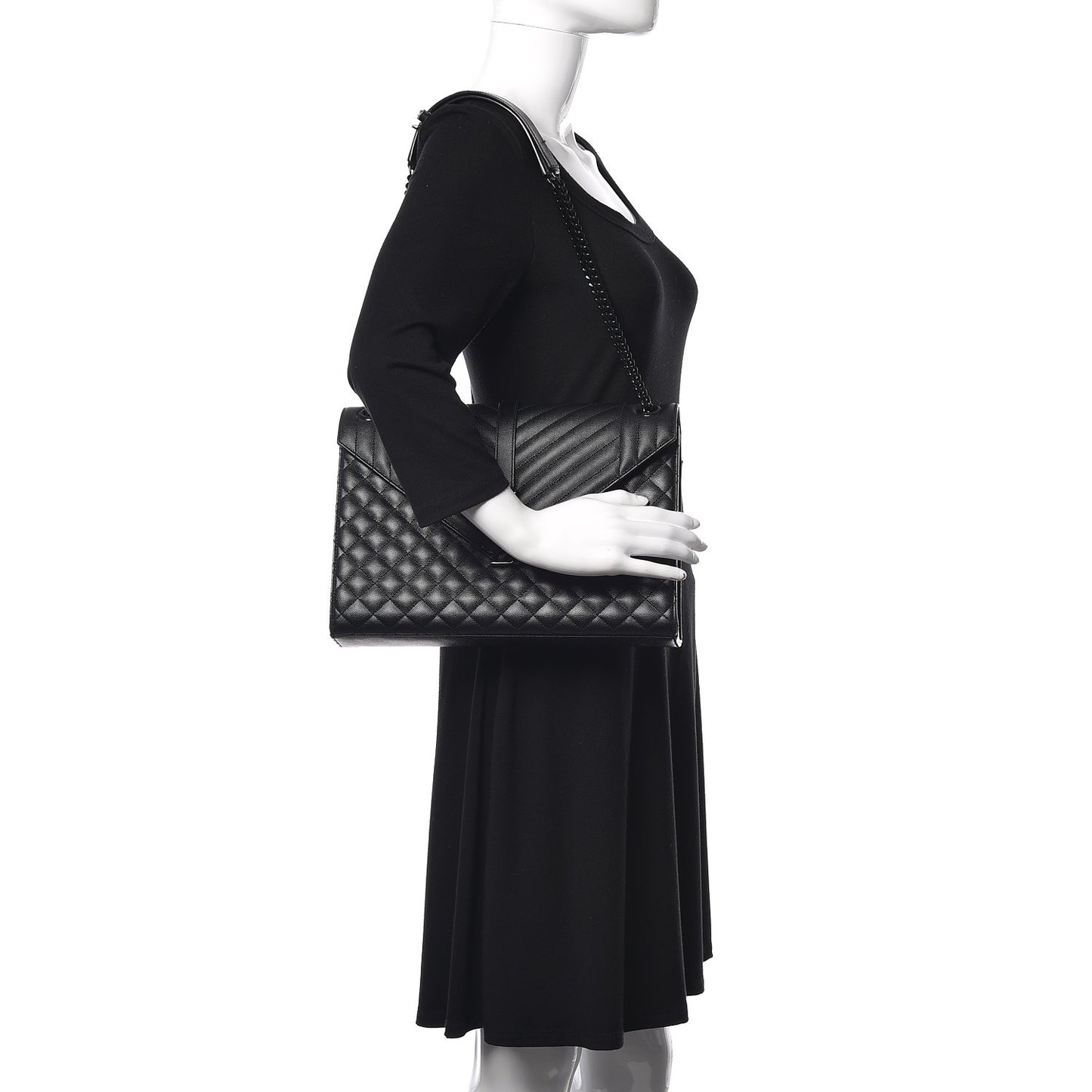 Grain De Poudre Textured Mixed Matelasse Large Triquilt Monogram Monochrome Satchel Black