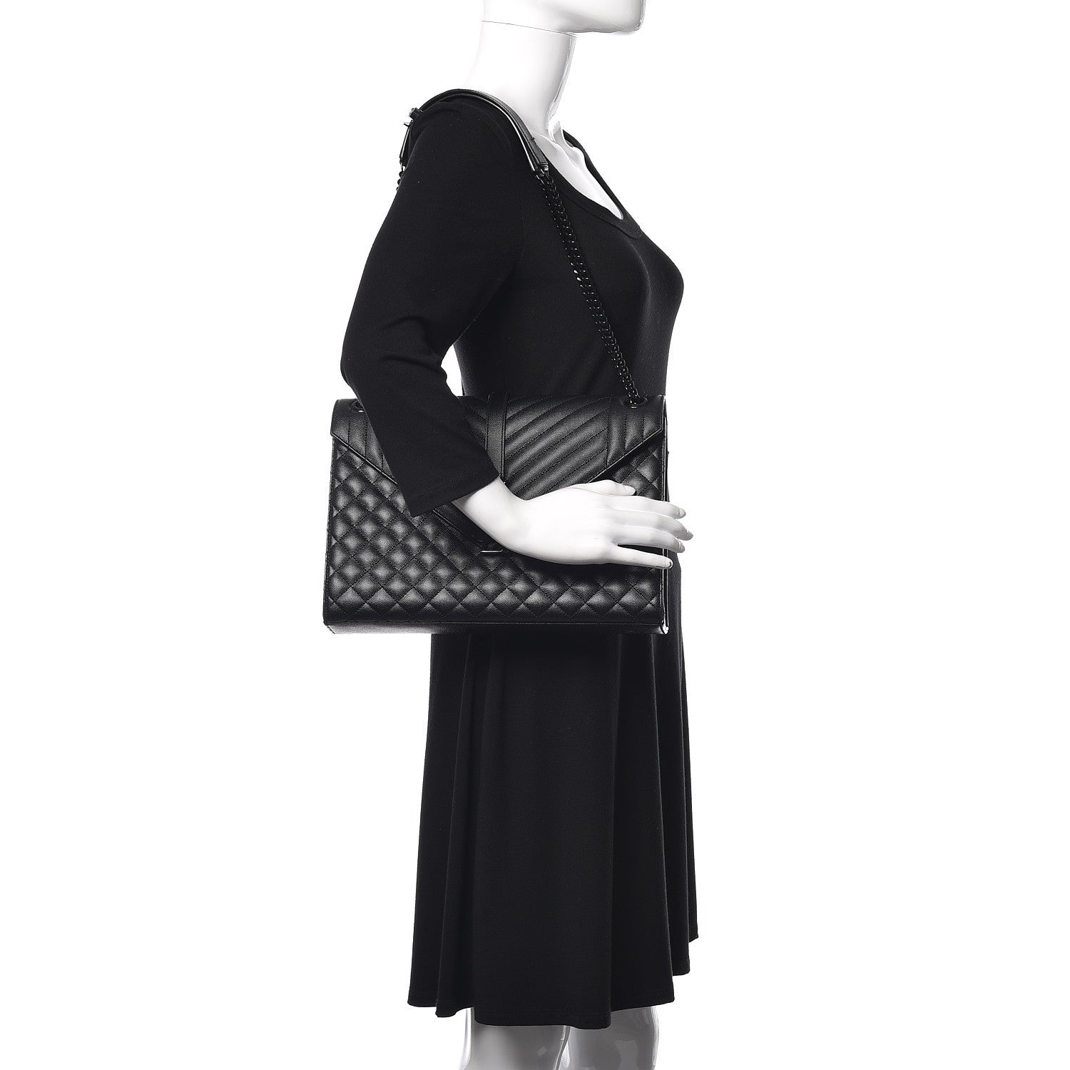 Saint Laurent Grain De Poudre Textured Mixed Matelasse Large Triquilt Monogram Monochrome Satchel Black 2 of 12