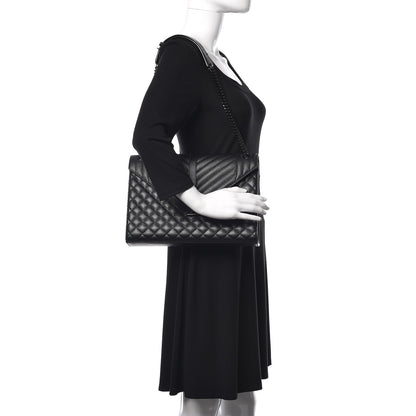 Saint Laurent Grain De Poudre Textured Mixed Matelasse Large Triquilt Monogram Monochrome Satchel Black 2 of 12