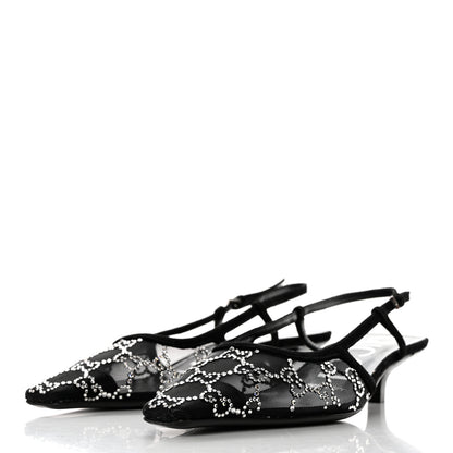 Gucci Suede Mesh Crystal GG Monogram Slingback Pumps 37.5 Black 3 of 9