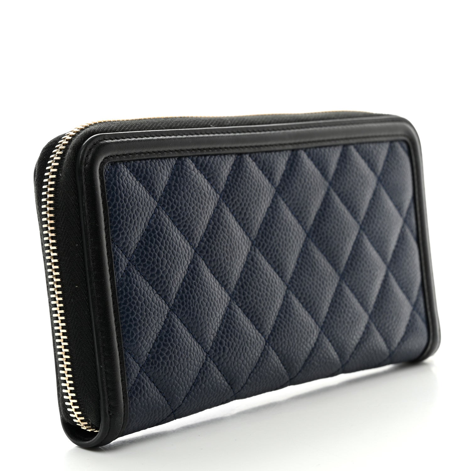 Chanel Caviar Quilted Filigree Zip Around Wallet Navy Black 3 of 9