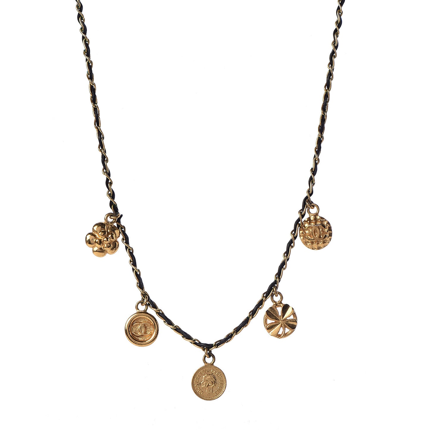 Lambskin Medallion CC Charm Choker Necklace Gold