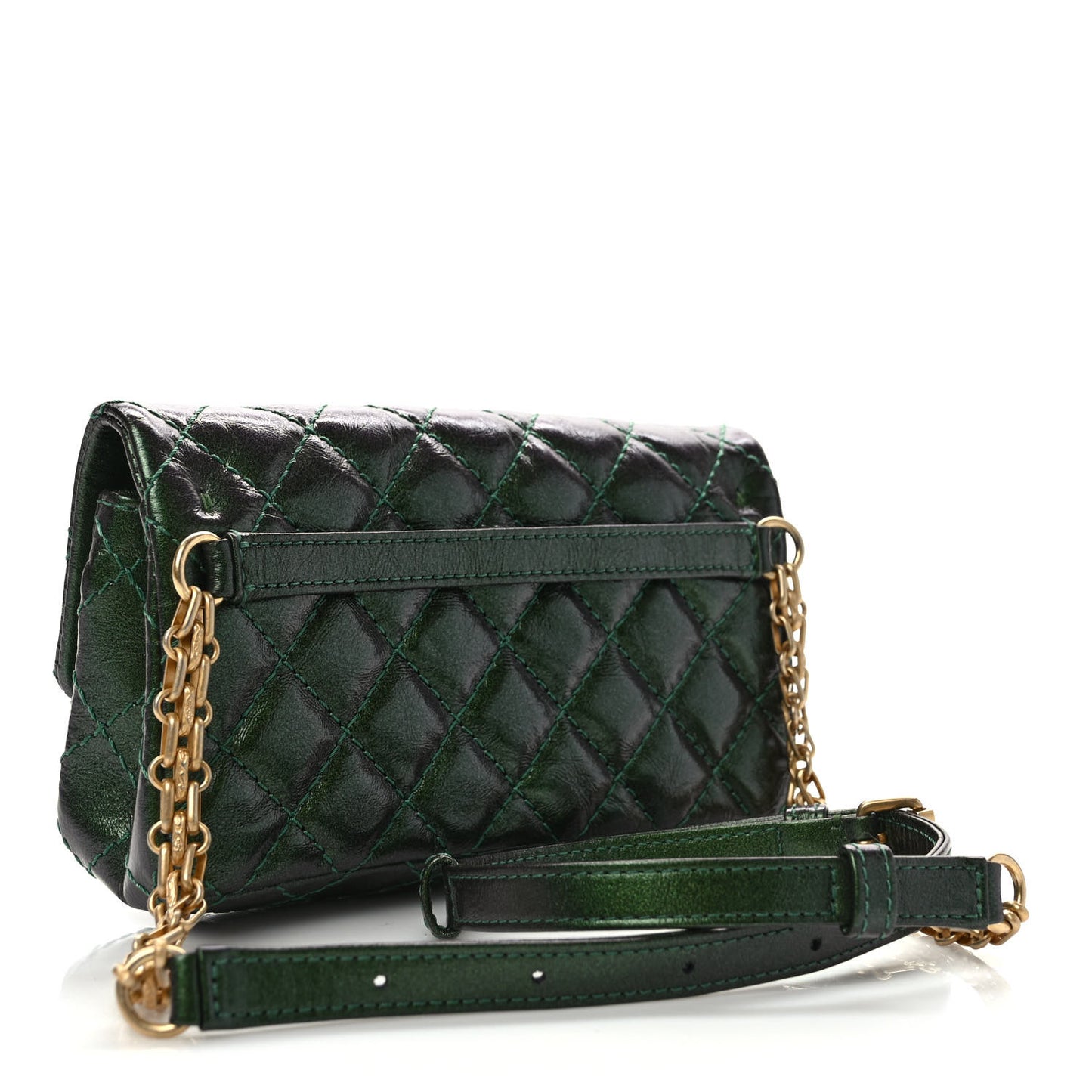 Metallic Aged Calfskin Quilted 2.55 Reissue Flap Belt Bag Clutch Green